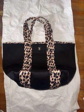 Victoria's Secret Black Mesh Tote with Leopard Trim